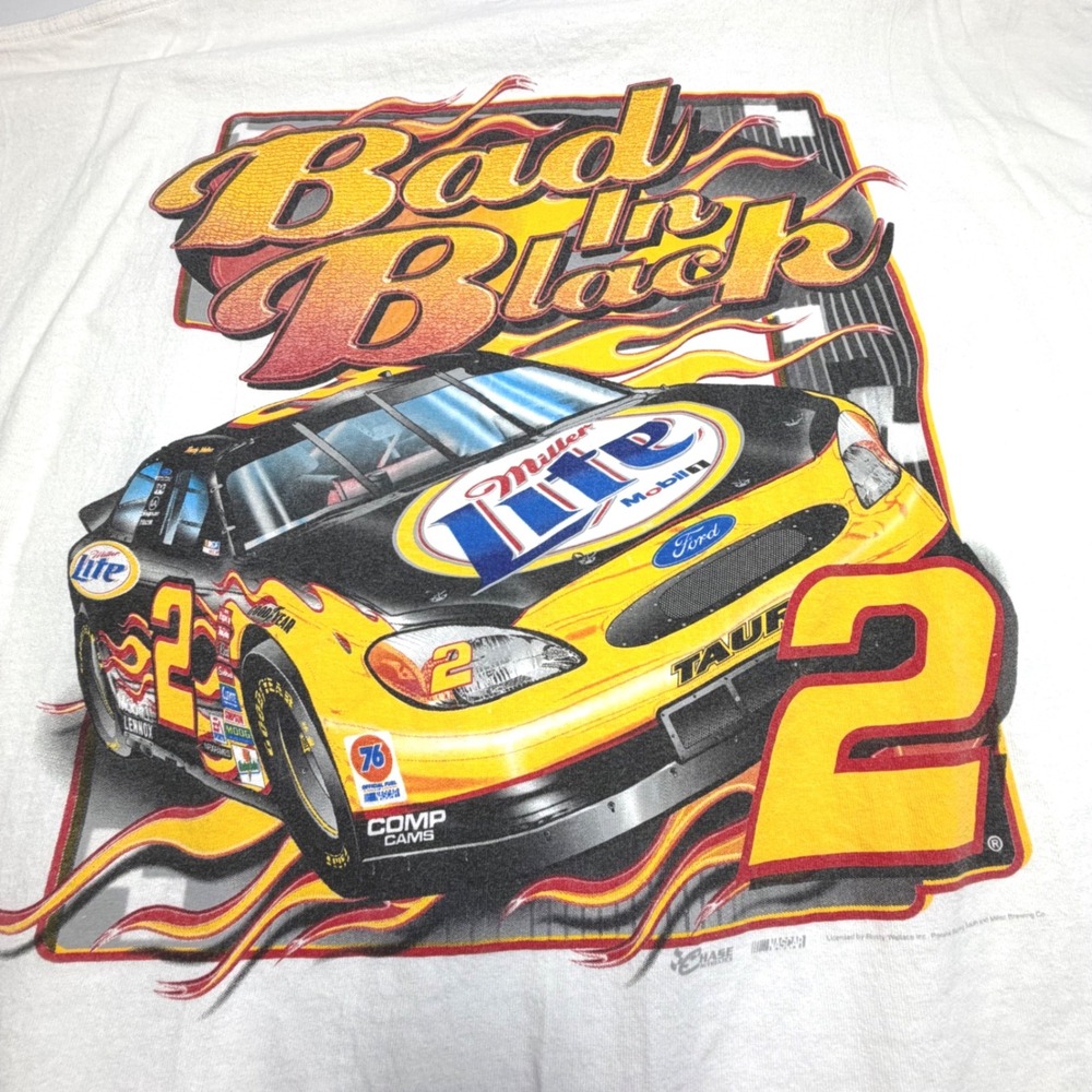 Vintage Rusty Wallace Bad in Black NASCAR Tee XL Miller Lite Flames Chase